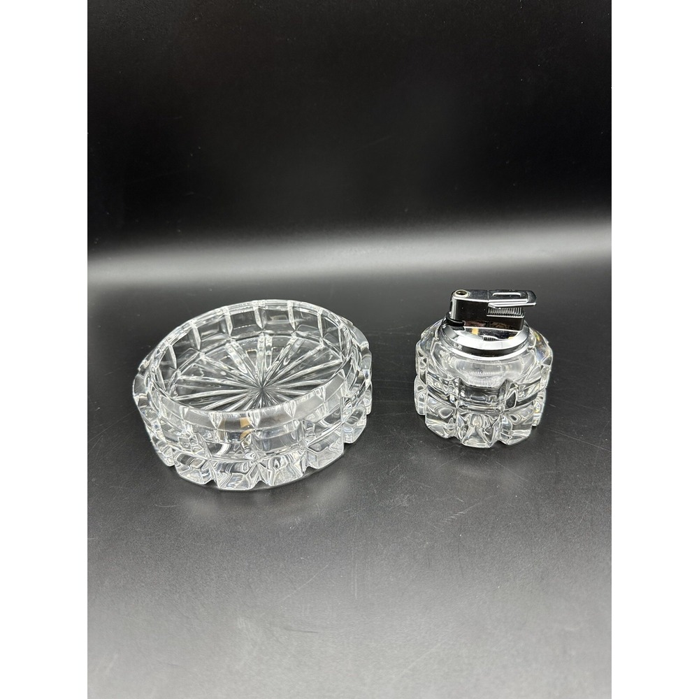 Mikasa Germany 2 PC Crystal Reflections Block Design Lighter and Ashtray‎ Set